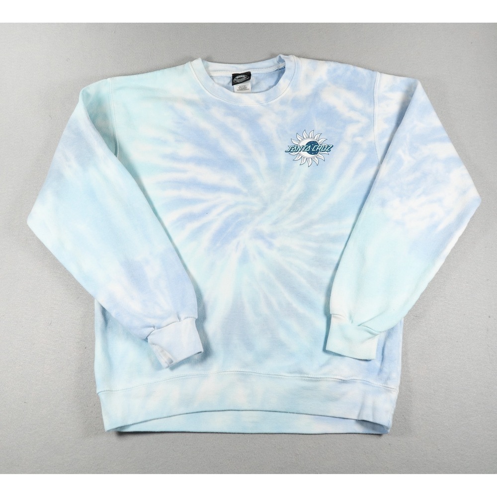 Santa Cruz Sun Moon Logo Tie Dye Crewneck Sweatshirt Blue White Medium M